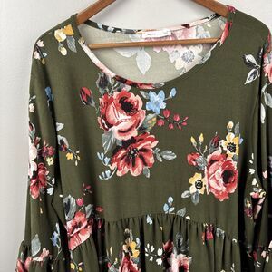 Reb. & J. 220 Woman's Midi Dress 3XL, Olive Floral Stylish Feminine